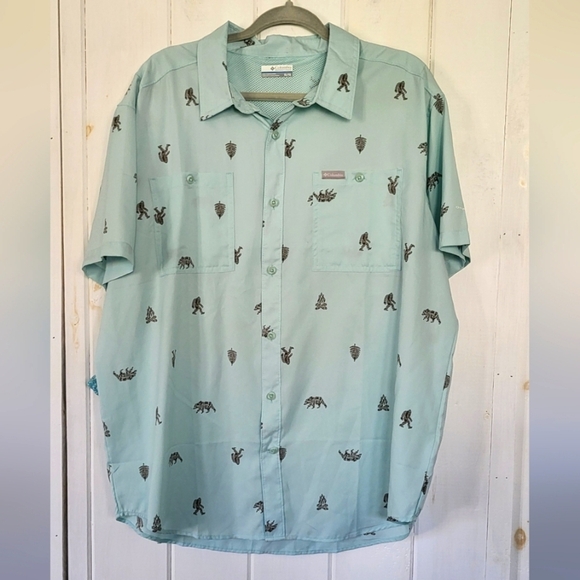 Columbia Omni-Wick Outdoor Theme Fishing Boating Hiking Button Down Shirt - Picture 1 of 7